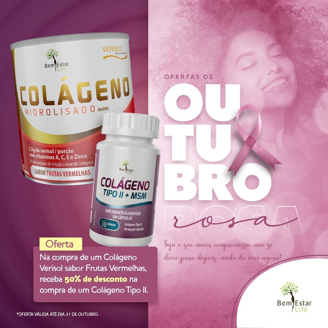 NA COMPRA COLAGENO VERISOL FRUTAS VERMELHAS GANHA 50% DSCTO. COLAGENO TIPO II + MSM
