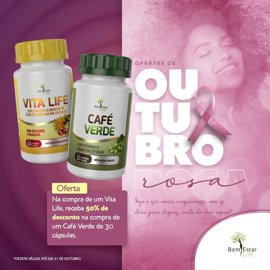 NA COMPRA VITA LIFE CARTAMO, GENGIBRE E GUARANA - GANHA 50% DSCTO CAFÉ VERDE 30 CAPSULAS