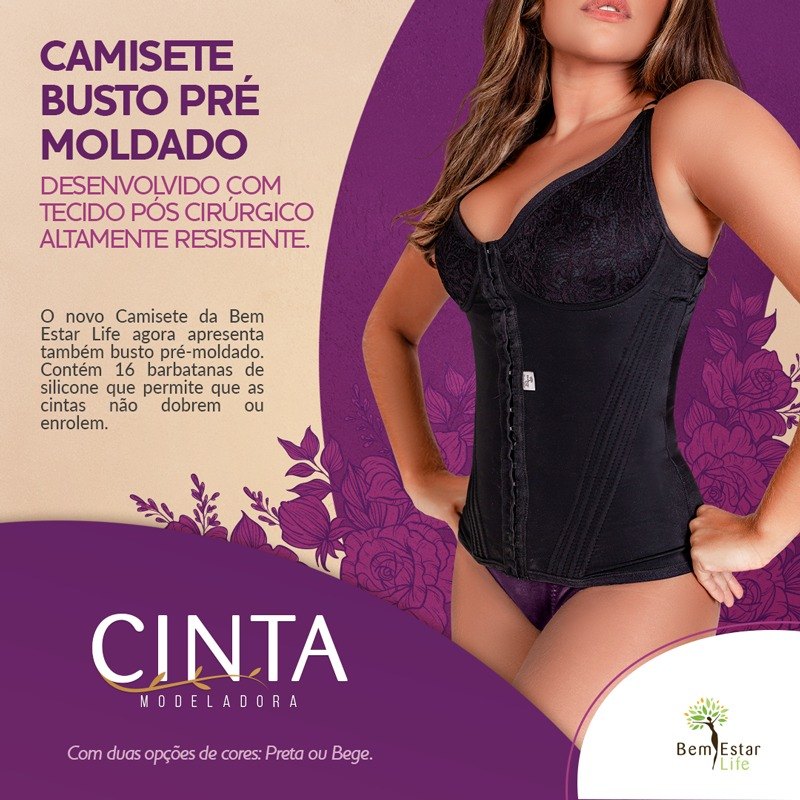 CINTA CAMISETE BUSTO PRÉ MOLDADO COR PRETO P